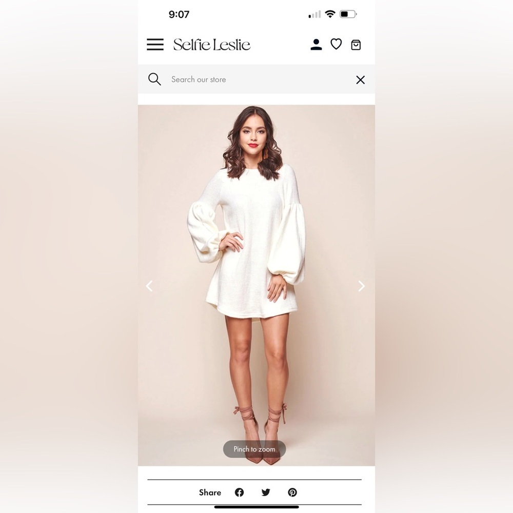 Selfie Leslie Ivory “Puff Sleeved Sweater Dress” Size M
